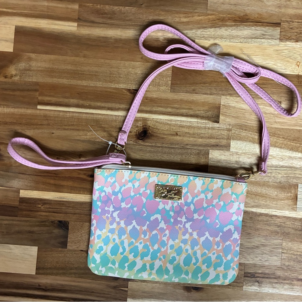 Travel Bag: Betsey Johnson Luv Crossbody Wristlet Pastel Leopard Print